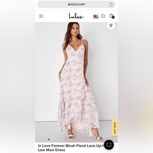 Lulus In Love Forever Blush Floral Lace-Up High-Low Maxi Dress